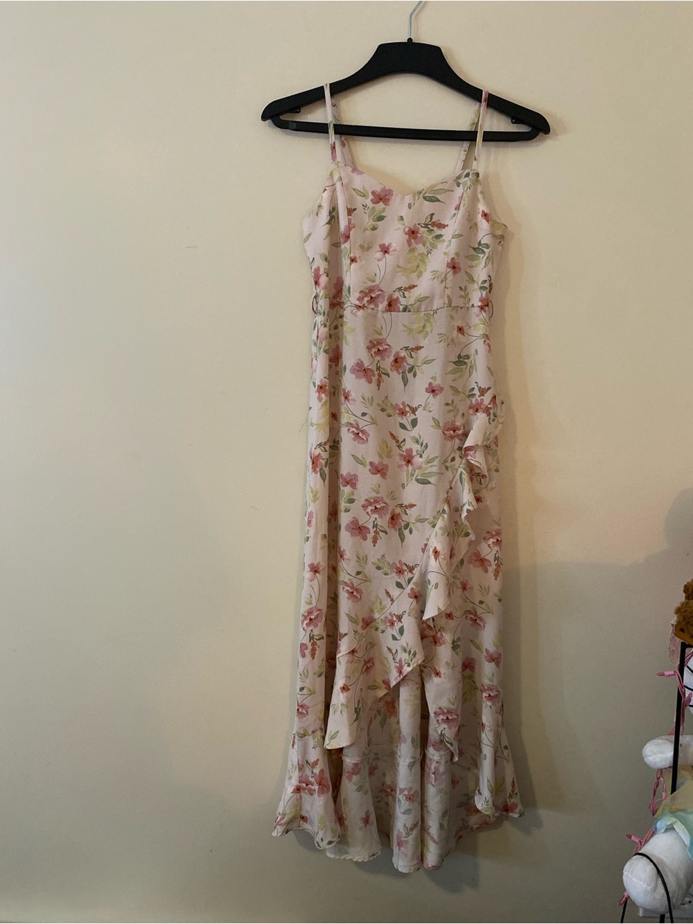 Pink Rose fairy Light Pink Floral Maxi Dress with Ruffle Trim